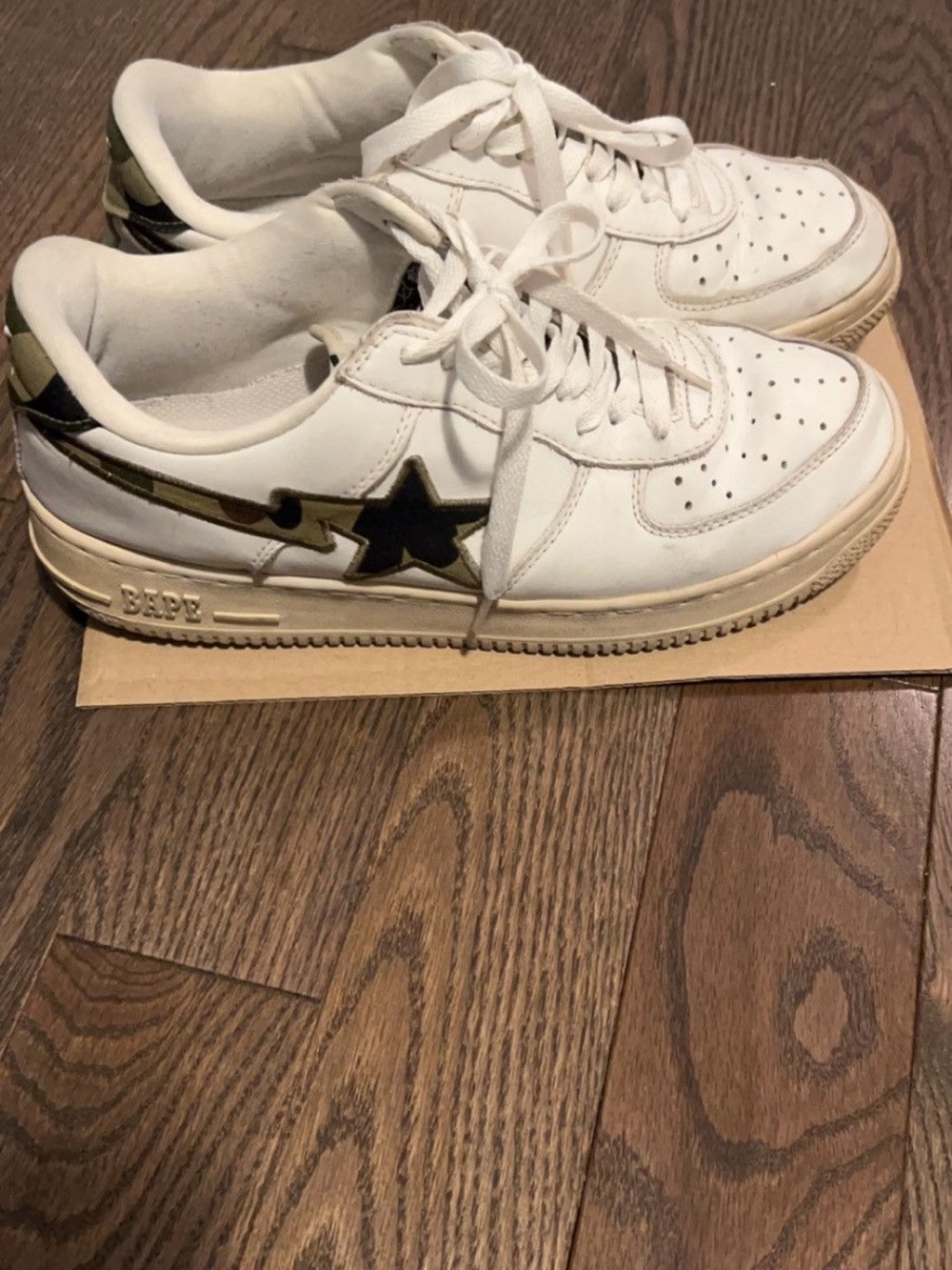 Bape White Low-Top Sneakers Green Camo/White